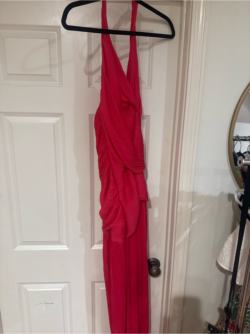 Halston Heritage Hot Pink Draped Pleated Maxi Dress